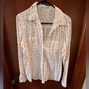 Women’s Maurice’s White Button-Down Shirt with Pink Flamingos